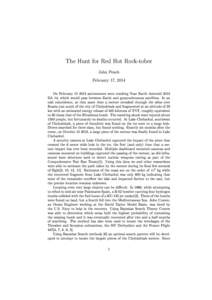 The Hunt for Red Hot Rock-tober John Peach February 17, 2014 On February[removed]astronomers were tracking Near Earth Asteroid 2012 DA 14, which would pass between Earth and geosynchronous satellites. In an