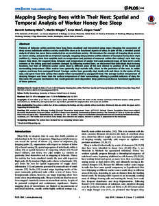 Mapping Sleeping Bees within Their Nest: Spatial and Temporal Analysis of Worker Honey Bee Sleep Barrett Anthony Klein1*, Martin Stiegler2, Arno Klein3, Ju¨rgen Tautz2 1 The University of Wisconsin – La Crosse, Depart