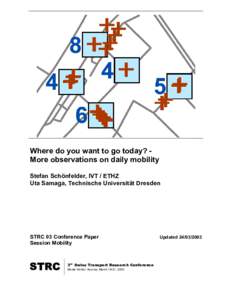 Where do you want to go today? More observations on daily mobility Stefan Schönfelder, IVT / ETHZ Uta Samaga, Technische Universität Dresden STRC 03 Conference Paper Session Mobility
