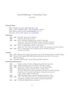 Jacob Goldberger - Curriculum Vitae May 2013