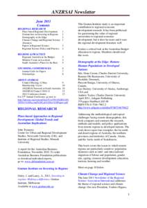 ANZRSAI Newsletter June 2011 Contents REGIONAL RESEARCH Place-based Regional Development Grattan Inst on Investing in Regions