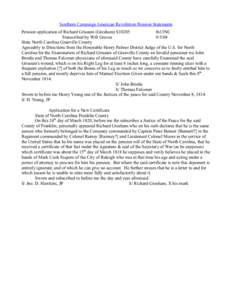 Southern Campaign American Revolution Pension Statements Pension application of Richard Grissum (Gresham) S10205 fn13NC Transcribed by Will Graves[removed]State North Carolina Granville County