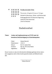 Fachhochschule Köln University of Applied Sciences Cologne Fakultät für Informations-, Medien- und Elektrotechnik