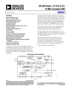 20 mW Power, 2.3 V to 5.5 V, 75 MHz Complete DDS AD9834 Data Sheet FEATURES