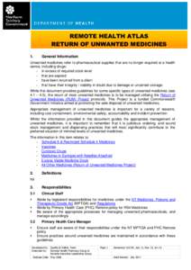 RETURN OF UNWANTED MEDICINES  REMOTE HEALTH ATLAS – Section 16: PHARMACY REMOTE HEALTH ATLAS RETURN OF UNWANTED MEDICINES