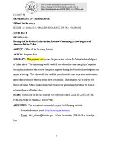 This document is scheduled to be published in the Federal Register on[removed]and available online at http://federalregister.gov/a[removed], and on FDsys.gov[removed]W7-P] DEPARTMENT OF THE INTERIOR