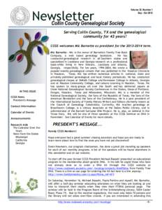 1  Newsletter Collin County Genealogical Society  Volume 32, Number 1