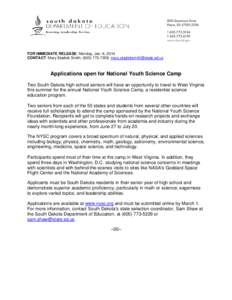 Microsoft Word - National Youth Science Camp 2014 Press Release.docx