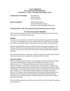 Town of Ridgefield Fire Commission Meeting Minutes September 16, [removed]Emergency Operations Center Commissioners Attending:  Rudy Marconi