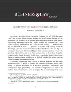 Online  QUESTIONING THE 500 EQUITY HOLDERS TRIGGER William K. Sjostrom, Jr.  An obscure provision of the Securities Exchange Act ofExchange