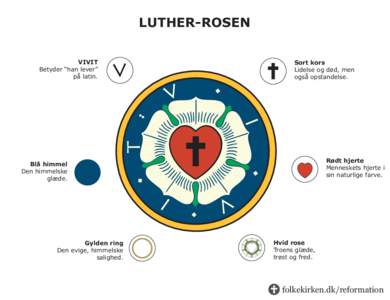 LUTHER-ROSEN VIVIT Betyder “han lever” på latin.  Sort kors