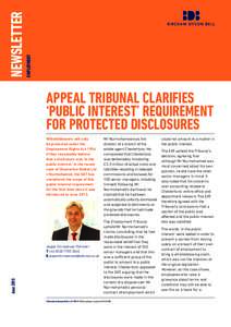 EMPLOYMENT  NEWSLETTER APPEAL TRIBUNAL CLARIFIES ‘PUBLIC INTEREST’ REQUIREMENT