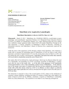 Microsoft Word - Press Release - MMUS LaunchEquity Announcement FINAL.doc