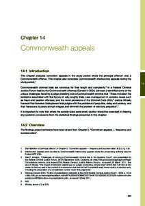 Chapter 14  Commonwealth appeals 14.1 Introduction This chapter analyses conviction appeals in the study period where the principal offence1 was a Commonwealth offence. This chapter also considers Commonwealth interlocut