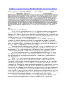 Southern Campaigns American Revolution Pension Statements & Rosters Pension application of Richard Bond W5847 Transcribed by Will Graves Susannah Bond f42VA