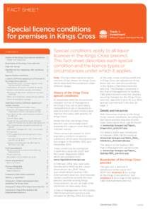 FACT SHEET  Special licence conditions for premises in Kings Cross CONTENTS History of the Kings Cross special conditions