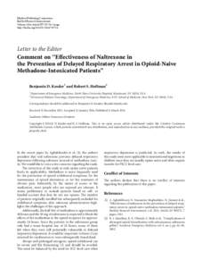 Comment on “Effectiveness of Naltrexone in the Prevention of Delayed Respiratory Arrest in Opioid-Naive Methadone-Intoxicated Patients”