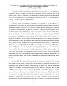 Minutes of the First Meeting of the National Consultative Committee for Scheme for Providing Quality Education in Madrasas (SPQEM) on 20th November, [removed]First meeting of the National Consultative Committee for Sche