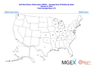 Soft Red Winter Wheat Index (SRWI) : Average Daily DTN Bids By State January 6, 2016 Total Average bids= 473 MGEX Index Home  MGEX Home