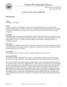 Clinton Presidential Library 1200 President Clinton Avenue Little Rock, AR[removed]Inventory for FOIA Request[removed]F  Mike Huckabee