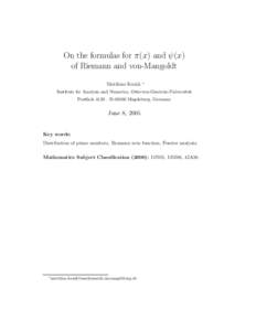 On the formulas for π(x) and ψ(x) of Riemann and von-Mangoldt Matthias Kunik
