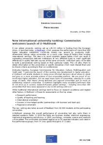 EUROPEAN COMMISSION  PRESS RELEASE Brussels, 13 May[removed]New international university ranking: Commission