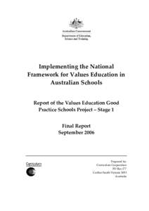 Implementing the National Framework for Values Education…