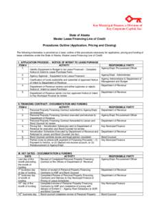 Key Municipal Finance, a Division of Key Corporate Capital, Inc. State of Alaska Master Lease Financing Line of Credit Procedures Outline (Application, Pricing and Closing) The following information is provided as a basi