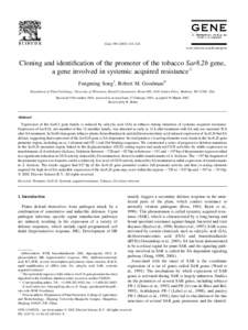 Gene[removed]–124 www.elsevier.com/locate/gene Cloning and identification of the promoter of the tobacco Sar8.2b gene, a gene involved in systemic acquired resistance q Fengming Song 1, Robert M. Goodman*