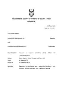 THE SUPREME COURT OF APPEAL OF SOUTH AFRICA JUDGMENT Not Reportable Case No: [removed]In the matter between: