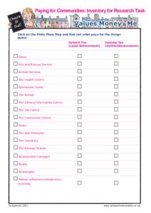 Paying for Communities: Inventory for Research Task  Values, Money & Me Click on the Pride Place Map and find out what pays for the things 				 below