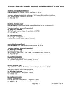 Municipal Courts which have been temporarily relocated as the result of Storm Sandy Bay Head Borough Municipal Court Original location: 81R Bridge Avenue, Bay Head, NJ[removed]The court has been temporarily relocated: Poin