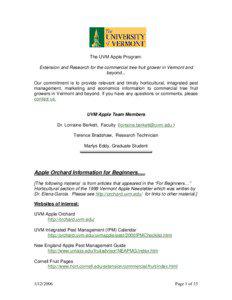 The UVM Apple Program: Extension and Research for the commercial tree fruit grower in Vermont and beyond...