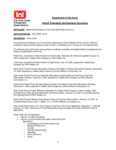 Department of the Army U.S. Army Corps of Engineers Alaska District  Permit Evaluation and Decision Document