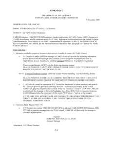 APPENDIX C DEPARTMENT OF THE AIR FORCE UNITED STATES AIR FORCE RESERVE COMMAND 5 December 2005 MEMORANDUM FOR CARCAH FROM: 53 WRS/DON[removed]Lt Col Stanton)