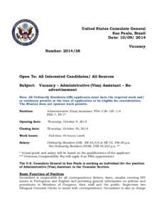 United States Consulate General Sao Paulo, Brazil Date: [removed]Vacancy Number: [removed]