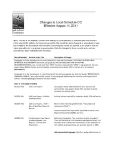 Changes to Local Schedule DC Effective August 14, 2011 Note: The use of an asterisk (*) in the third edition of Local Schedule DC indicates that the record is either new to this edition, the retention period for the reco