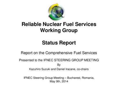 Reliable Nuclear Fuel Services Working Group Status Report Report on the Comprehensive Fuel Services Presented to the IFNEC STEERING GROUP MEETING By