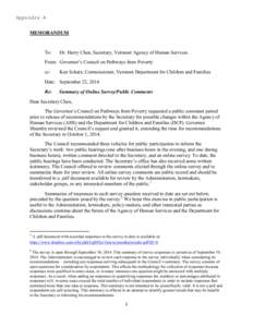 Appendix A MEMORANDUM To:  Dr. Harry Chen, Secretary, Vermont Agency of Human Services