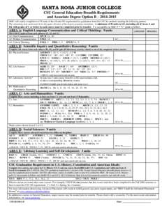 Santa Rosa Junior College will certify completion of 39 units of the 48-unit General Education requirement for graduation from the CSU for students meeting the following pattern