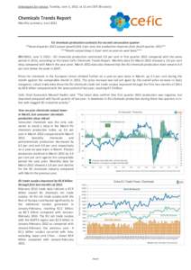 Embargoed for release: Tuesday, June 5, 2012, at 11 am CEST (Brussels)  Chemicals Trends Report Monthly summary, JuneEU chemicals production contracts for second consecutive quarter