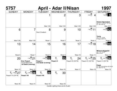 5757  April - Adar II/Nisan SUNDAY