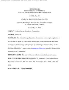 [removed]Issued by FERC OSEC[removed]in Docket#: RM05[removed]FERC ¶ 61,286 UNITED STATES OF AMERICA FEDERAL ENERGY REGULATORY COMMISSION 18 C.F.R. Part 294