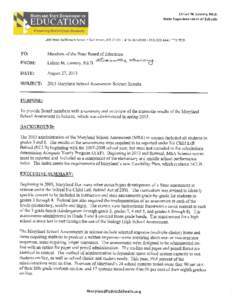 State Board of Education  Maryland School Assessment (MSA[removed]Science Results Henry R. Johnson, Jr., Ed.D. Assistant State Superintendent