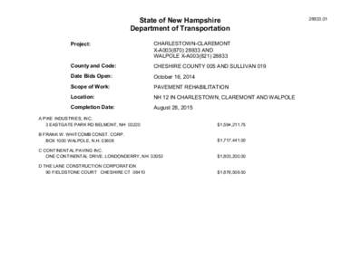 State of New Hampshire Department of Transportation Project: CHARLESTOWN-CLAREMONT X-A003[removed]AND