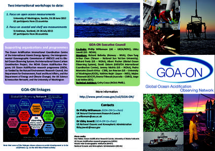 Two international workshops to date: 1. Focus on open ocean measurements University of Washington, Seattle, 26-28 June[removed]participants from 23 countries  2. Focus on coastal and shelf sea measurements