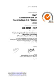 Certificat FR13[removed]Le système de management de SIAE