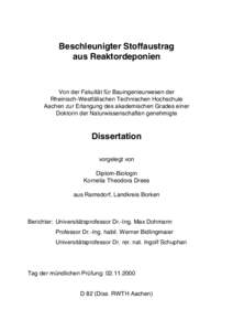 Beschleunigter Stoffaustrag aus Reaktordeponien Von der Fakultät für Bauingenieurwesen der Rheinisch-Westfälischen Technischen Hochschule Aachen zur Erlangung des akademischen Grades einer