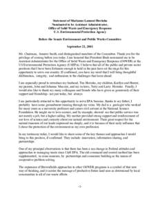 Statement of Marianne Lamont Horinko Nominated to be Assistant Administrator, Office of Solid Waste and Emergency Response U.S. Environmental Protection Agency Before the Senate Environment and Public Works Committee Sep