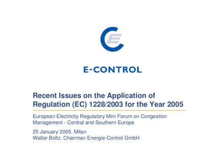 Recent Issues on the Application of Regulation (EC[removed]for the Year 2005 European Electricity Regulatory Mini Forum on Congestion Management - Central and Southern Europe 25 January 2005, Milan Walter Boltz, Chair